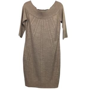 New York and Company Off Shoulder Lightweight Knit Tan Pullover Sweater Dress M